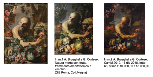 Ritratto del filosofo greco Diogene con composizione di frutta e fiori